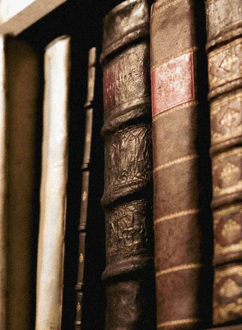 Symbolbild Akasha Chronik Lesung: mehrere alte Buchrücken.